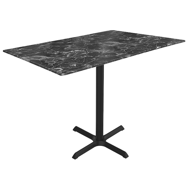 36 Tall OD211 Black Table Base w30x30 foot and 32x48 Black Marble Top, IndoorOutdoor